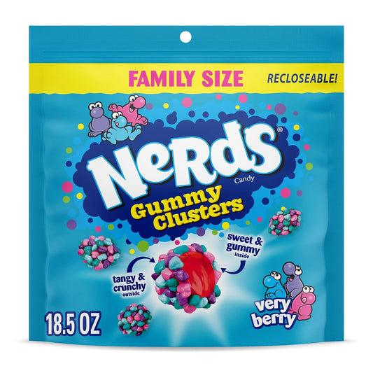 Crunchy and gummy NERDS Very Berry candy clusters
