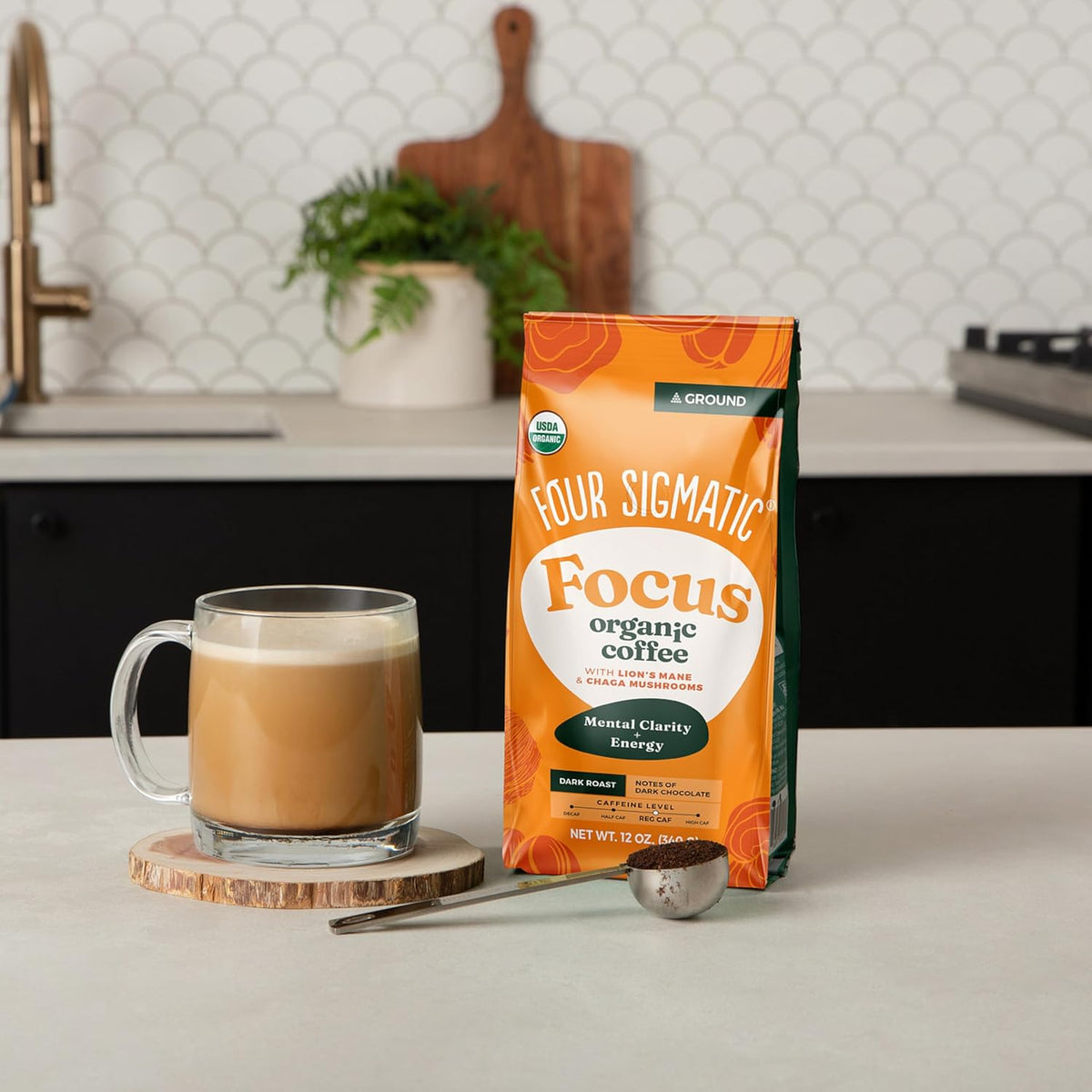 Single-origin organic mushroom ground coffee package