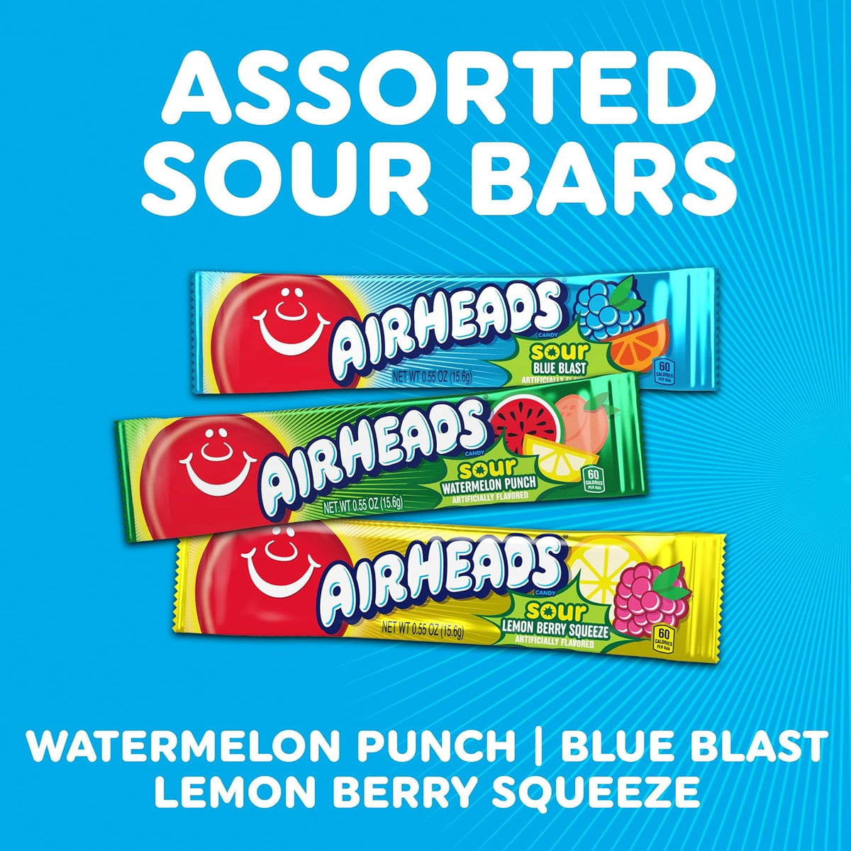 Airheads Sour Watermelon Lemon Berry and Blue Blast candy