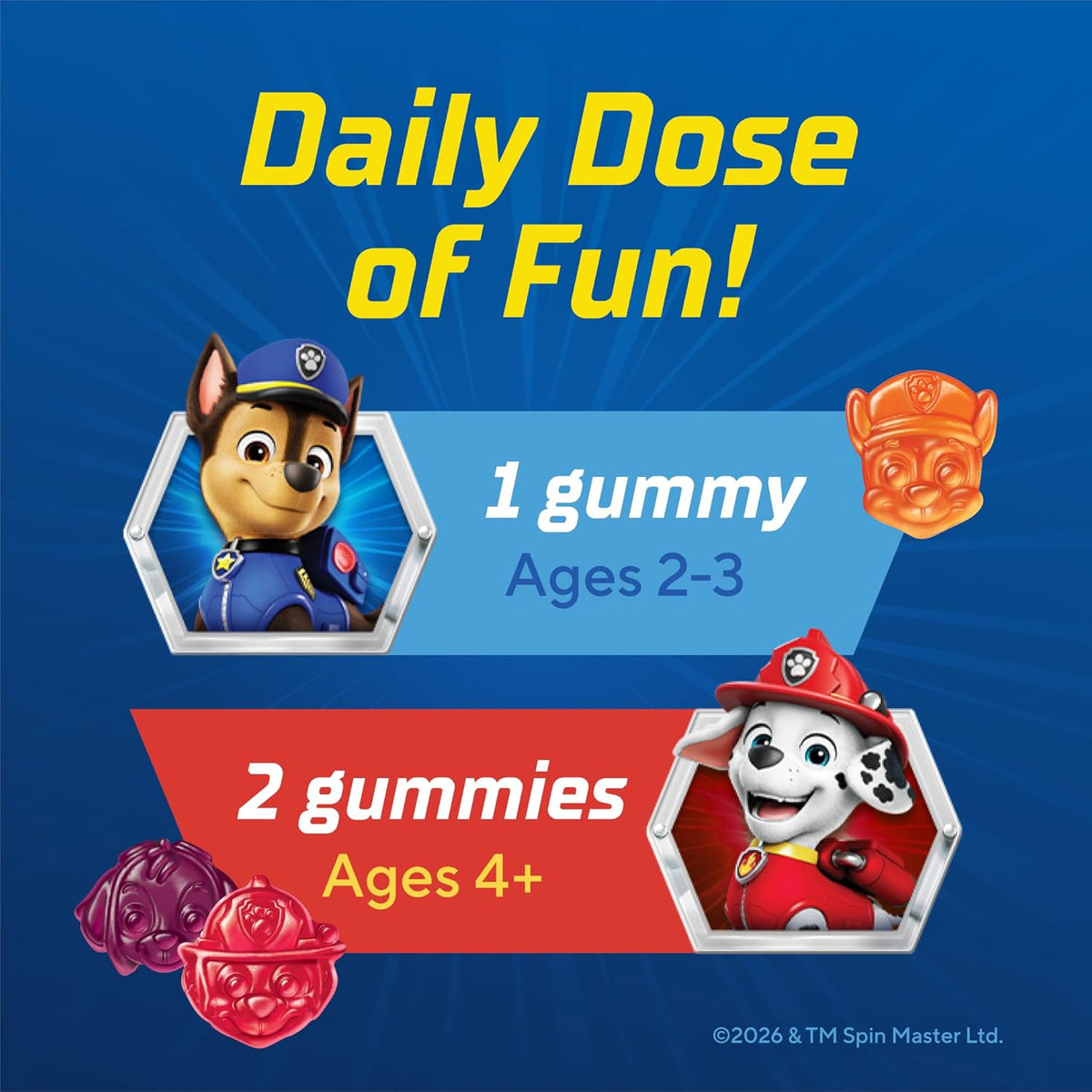 Kids multivitamin gummies with PAW Patrol themed label
