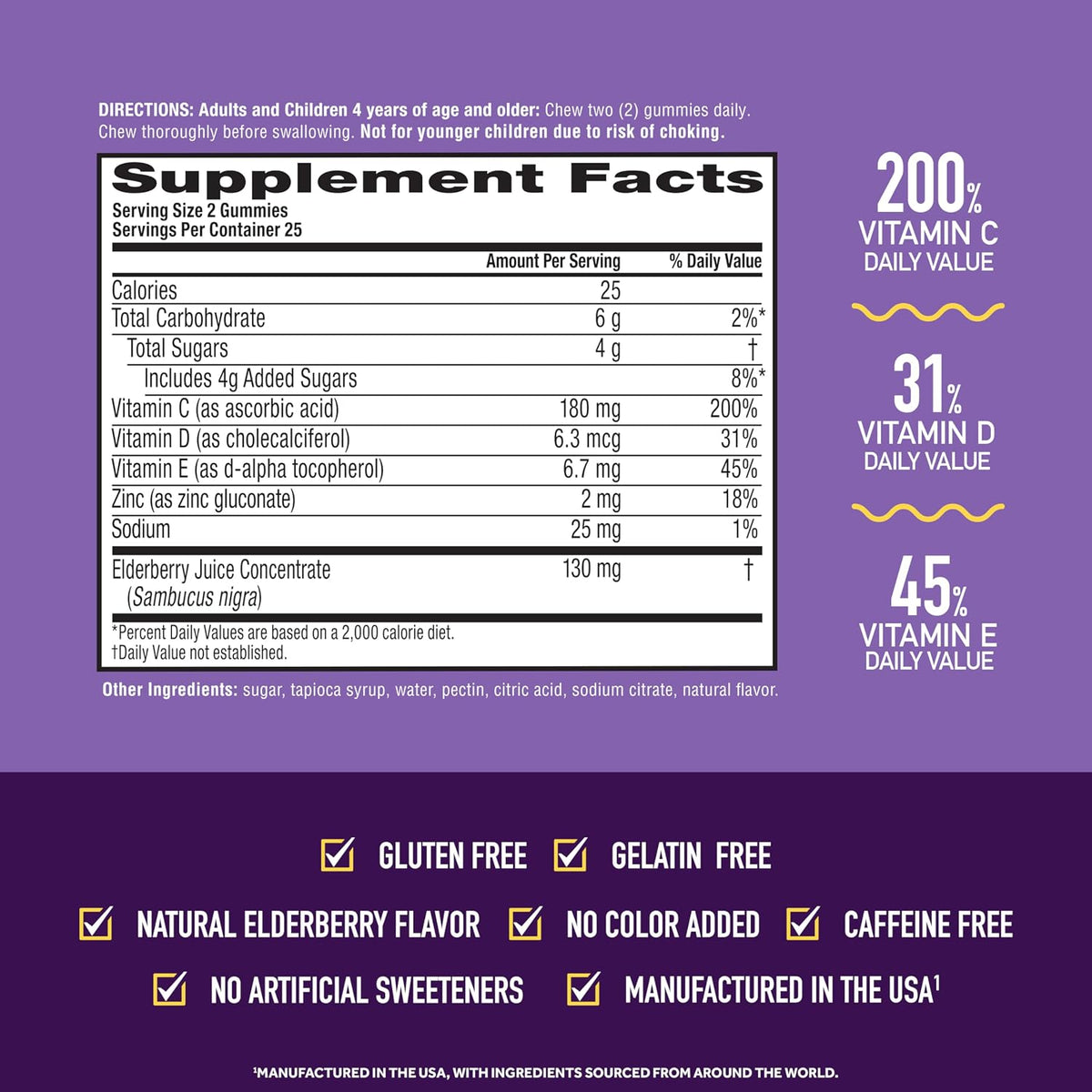 Airborne Elderberry gummies nutrition and supplement packaging