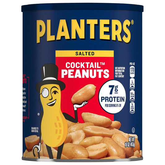Roasted salted peanuts snack can by PLANTERS