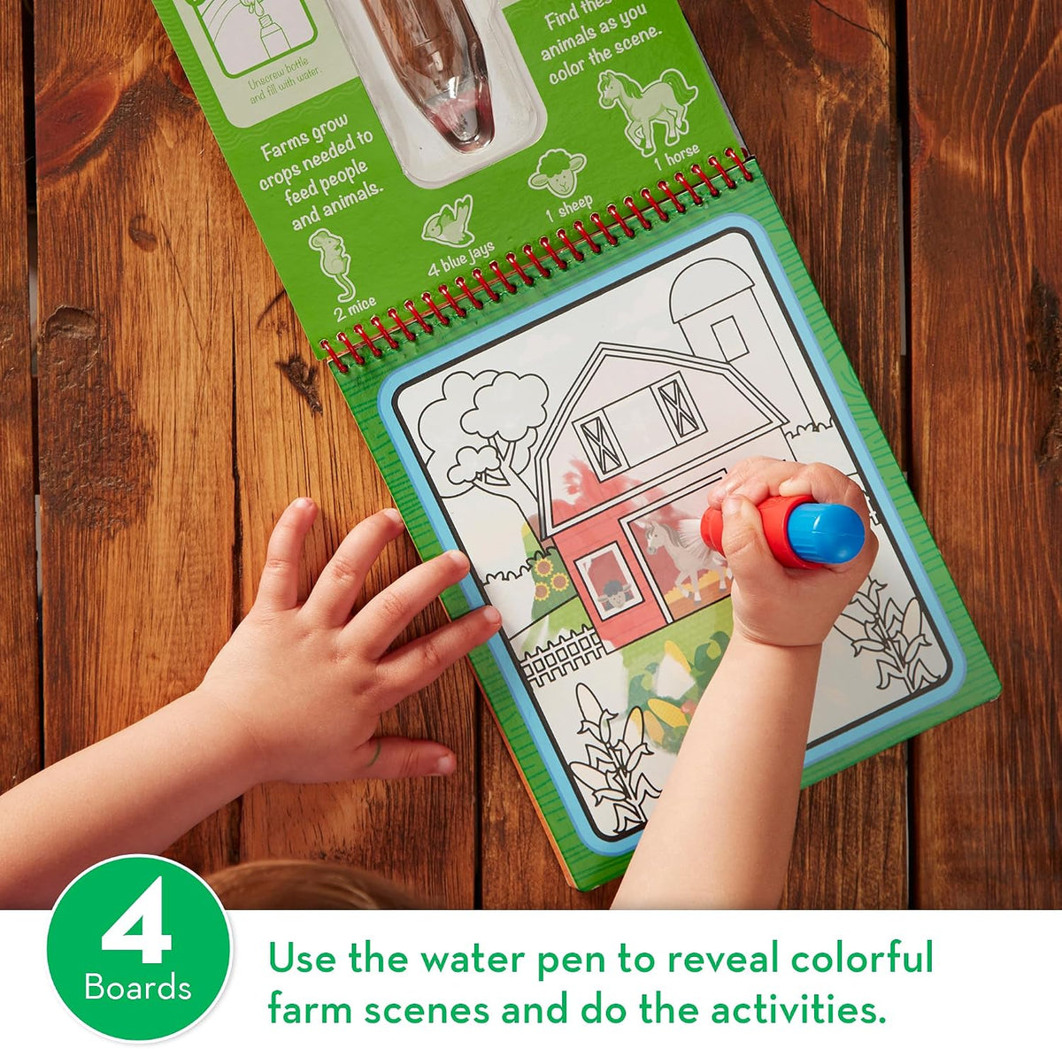 Kids mess-free farm activity book with refillable pen