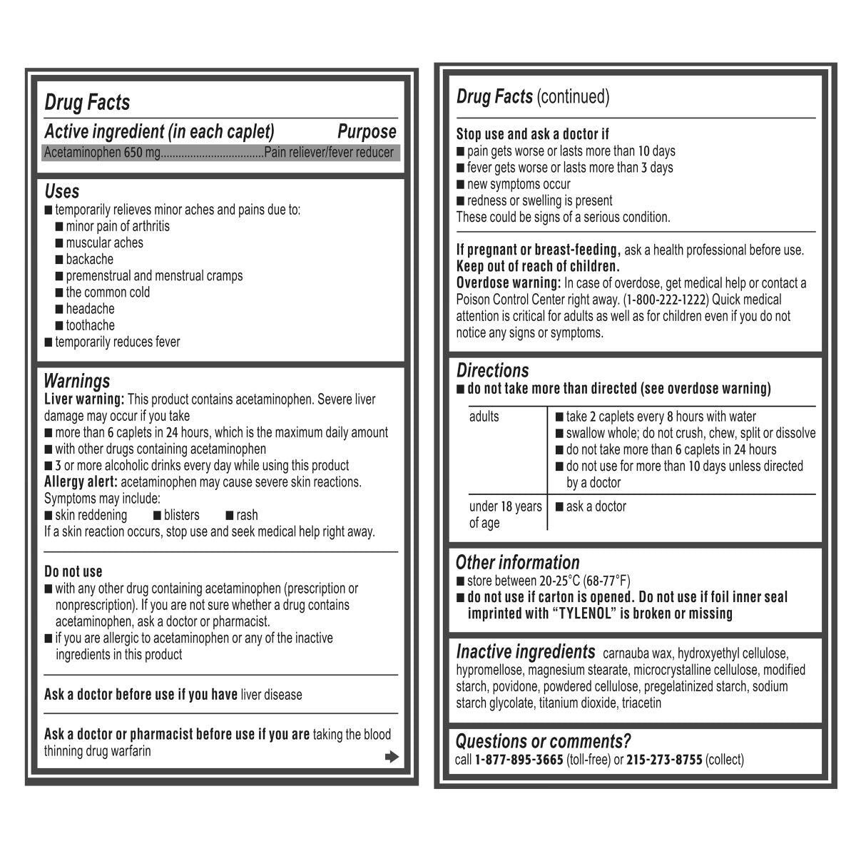 Tylenol extended-release acetaminophen 650 mg caplets
