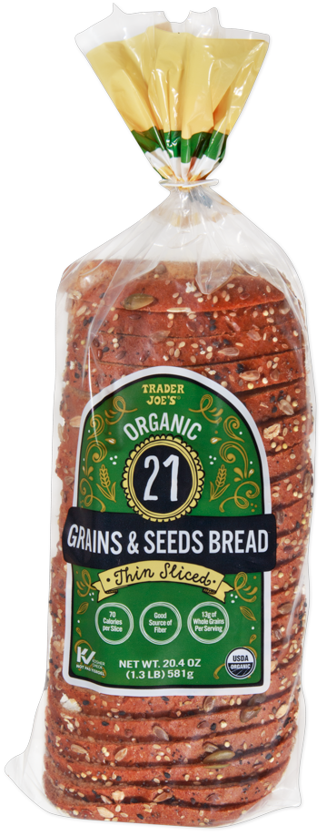 Trader Joe's Organic 21 Grains and Seeds thin sliced bread