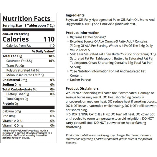 Crisco shortening value size for baking and cooking