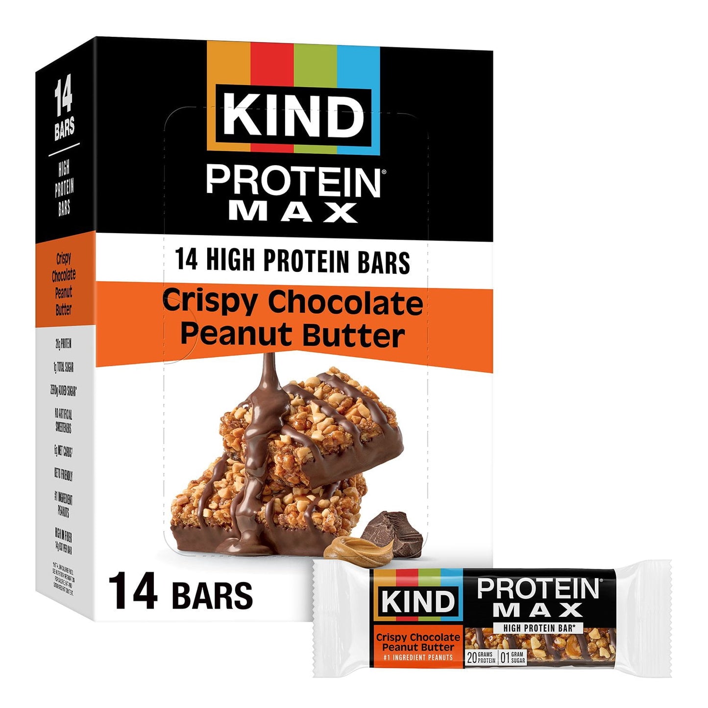 KIND Max Crispy Protein Bars Chocolate Peanut Butter 14 ct