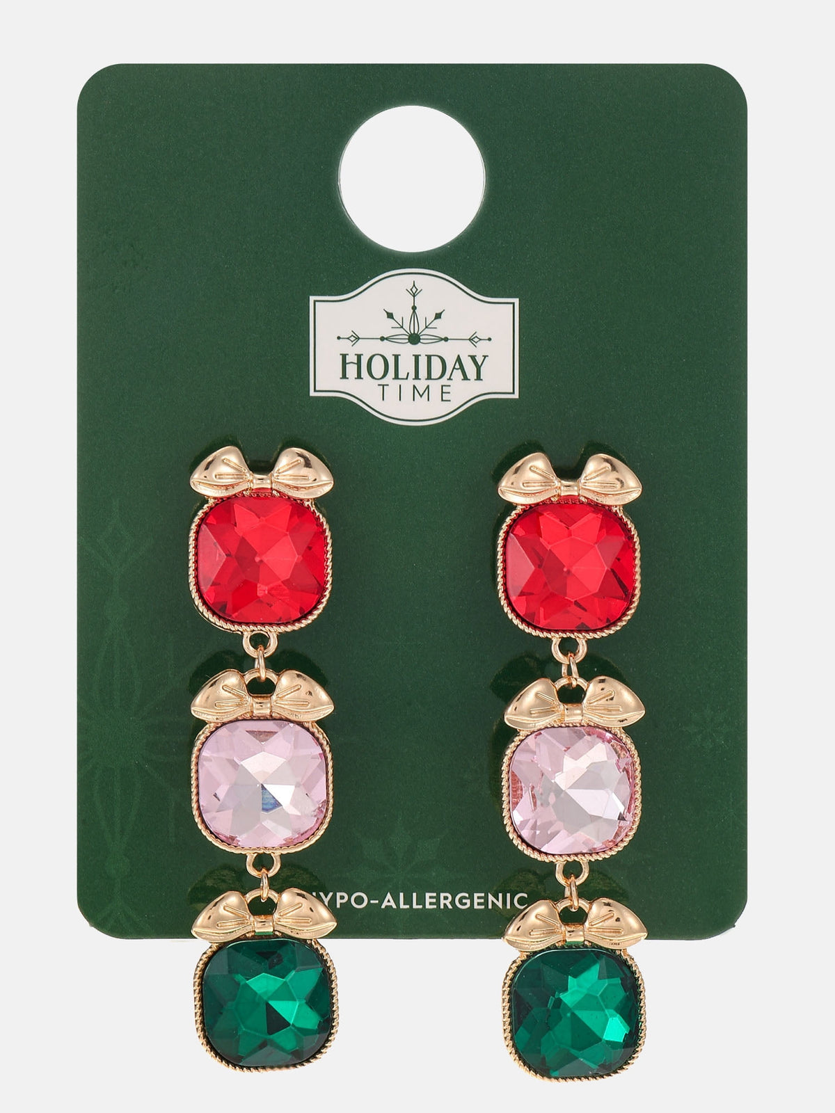 Red, green and pink holiday link earrings, one pair