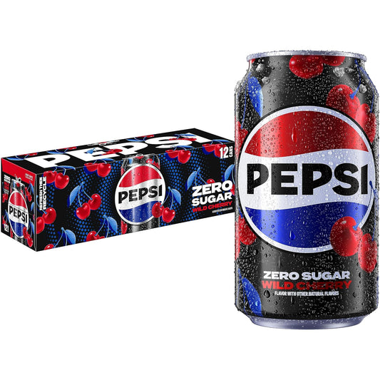 Pepsi Wild Cherry Zero Sugar soda cans pack
