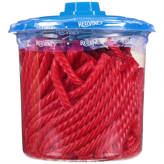 Classic red licorice twists in resealable jar