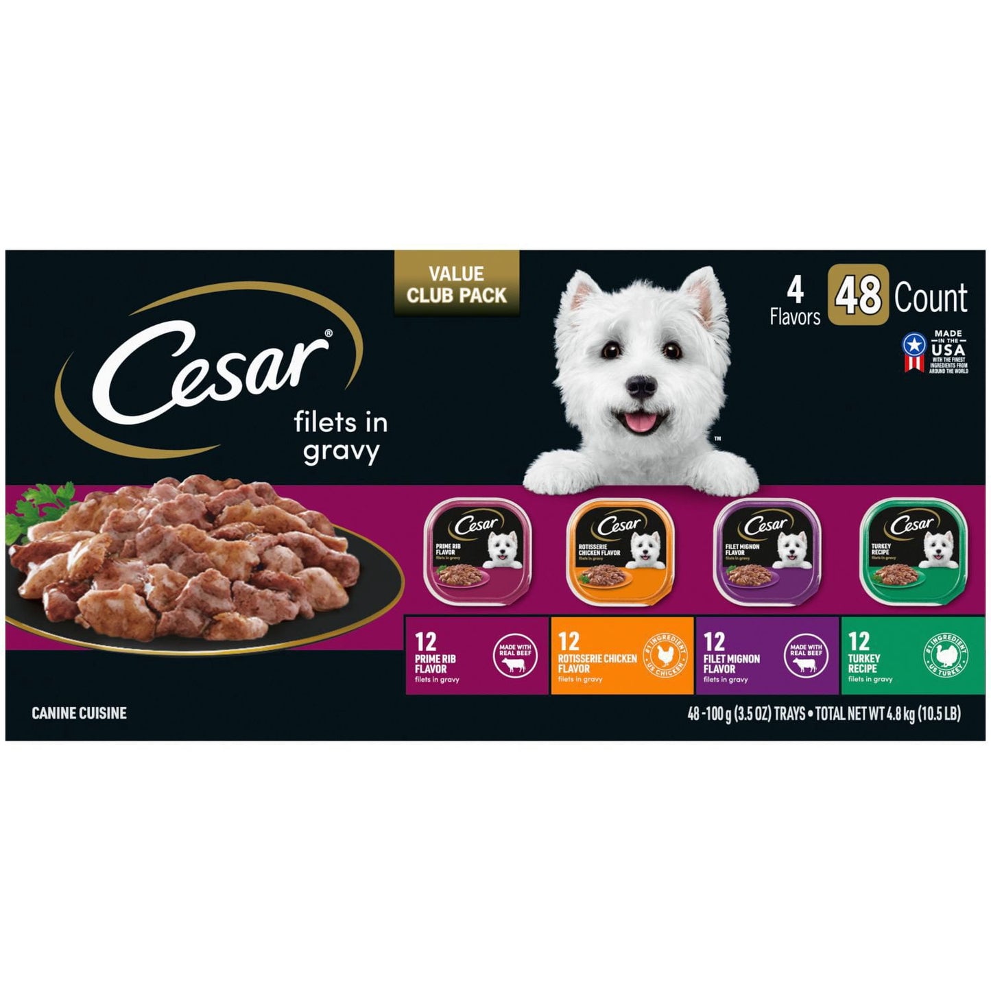 Cesar Filets in Gravy wet dog food variety pack 48 count
