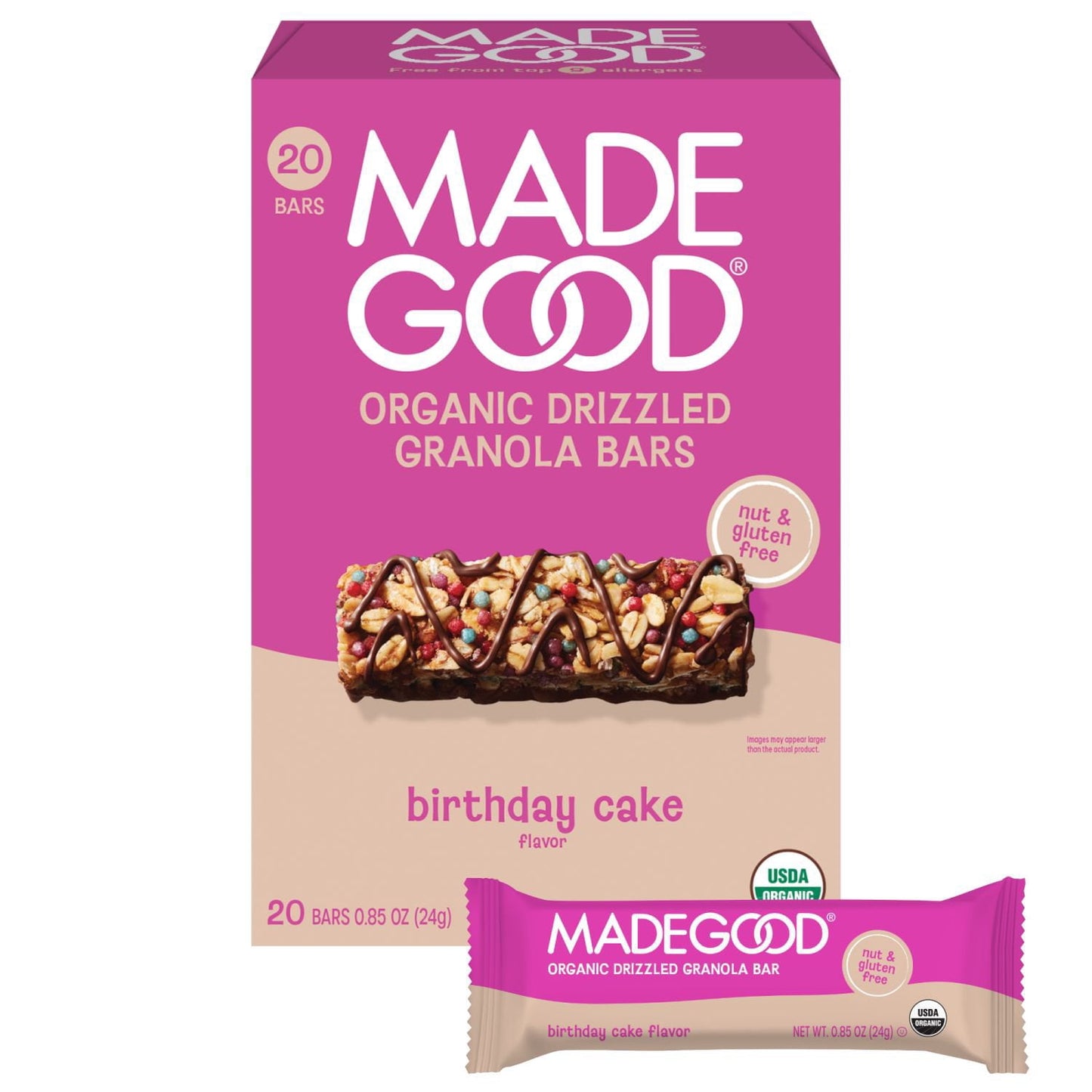 MadeGood Birthday Cake Drizzled Bars 20 pack