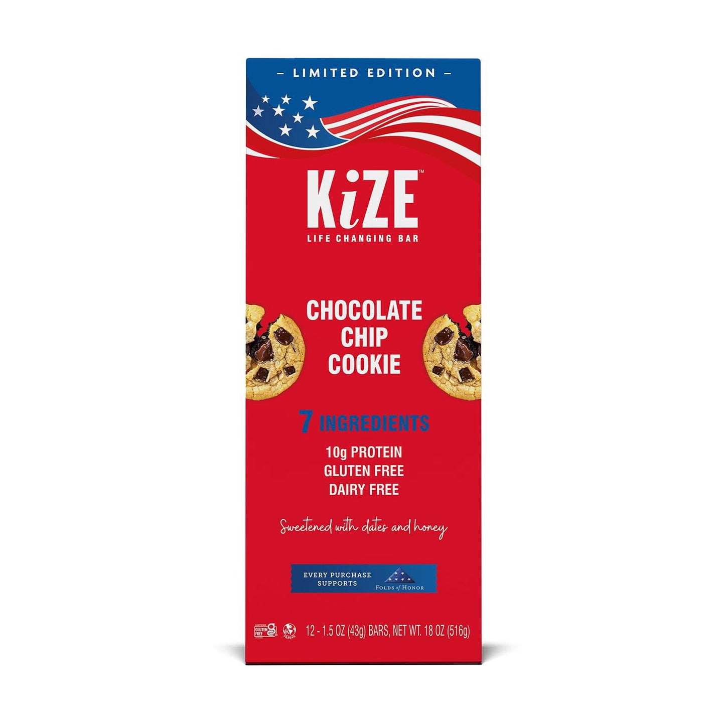 KiZE Chocolate Chip Cookie protein bars 12 count