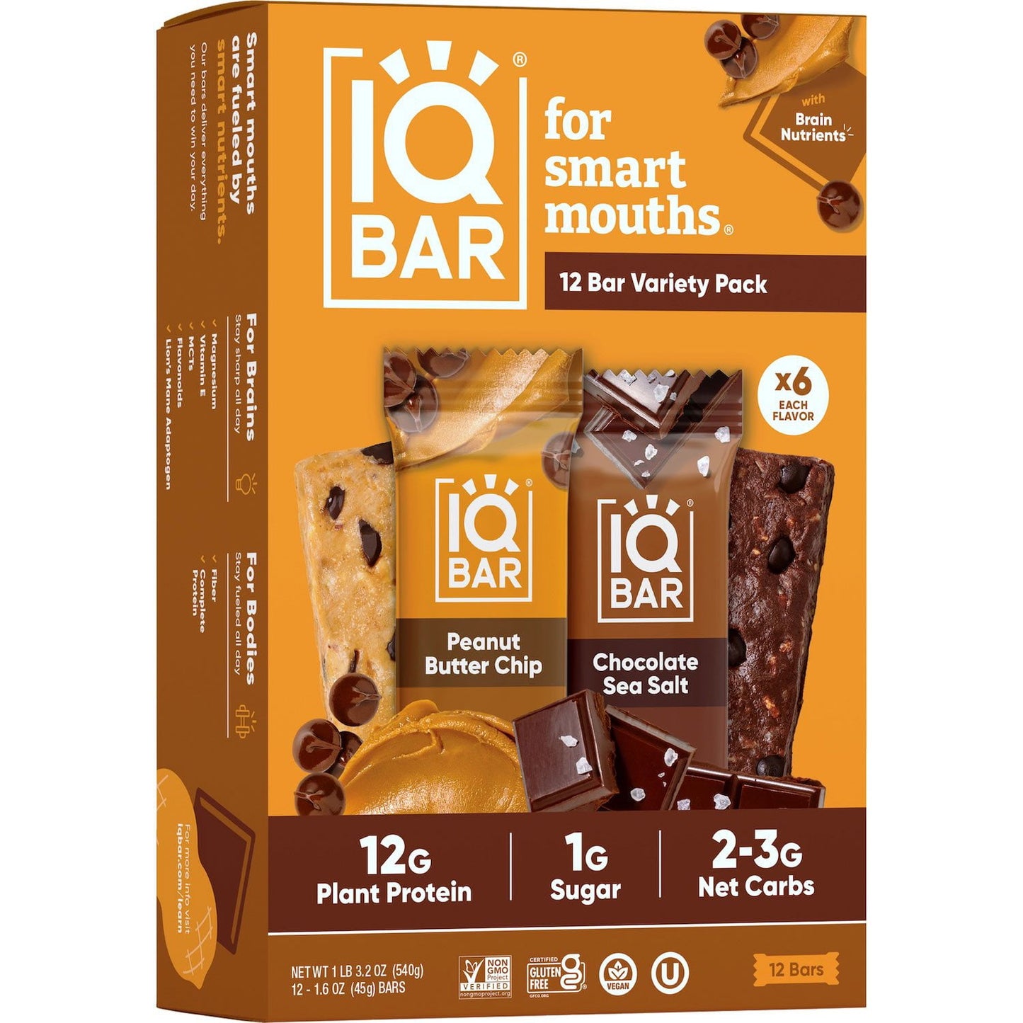IQBAR plant protein bar variety pack with chocolate sea salt and peanut butter chip