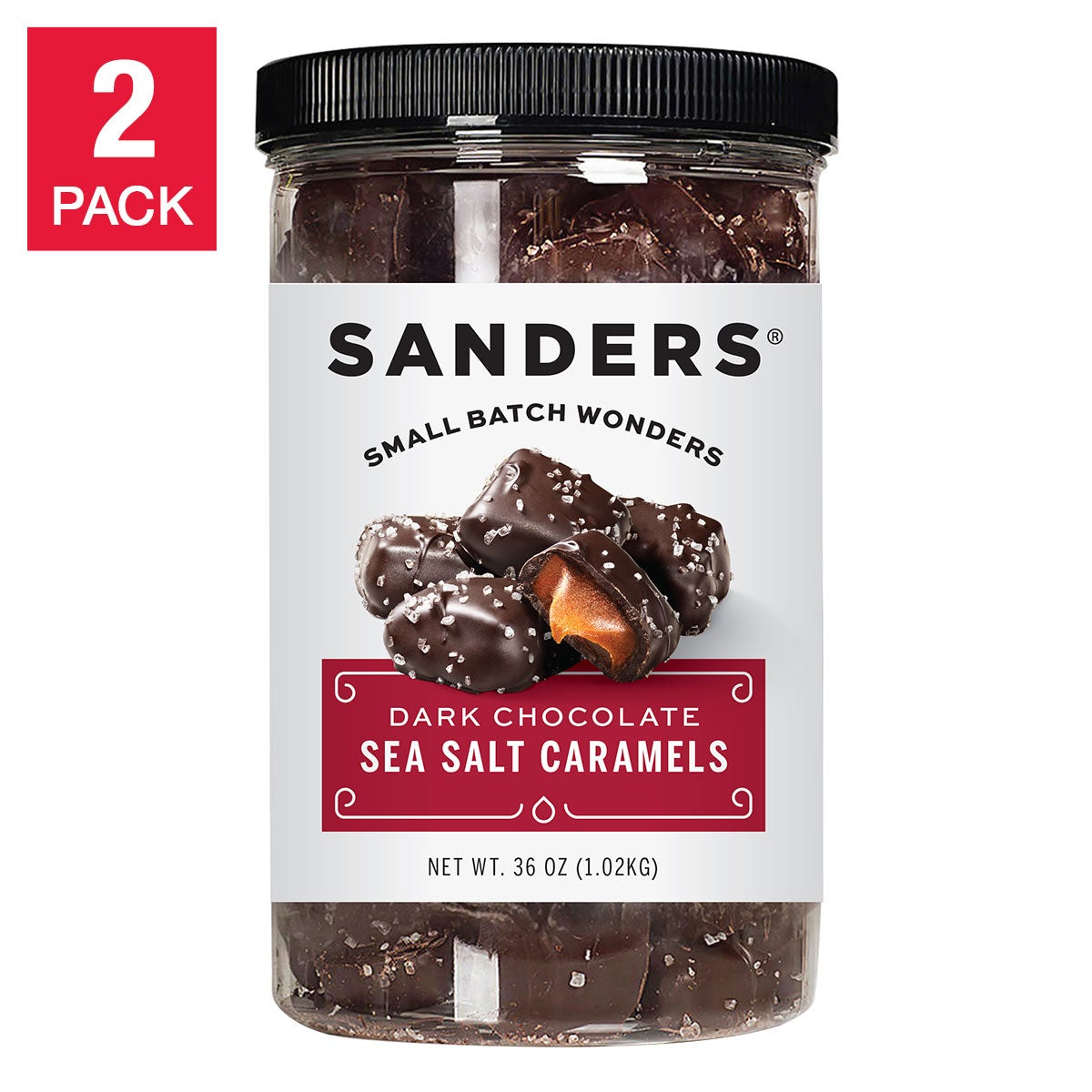 Sanders chocolate covered sea salt caramels package