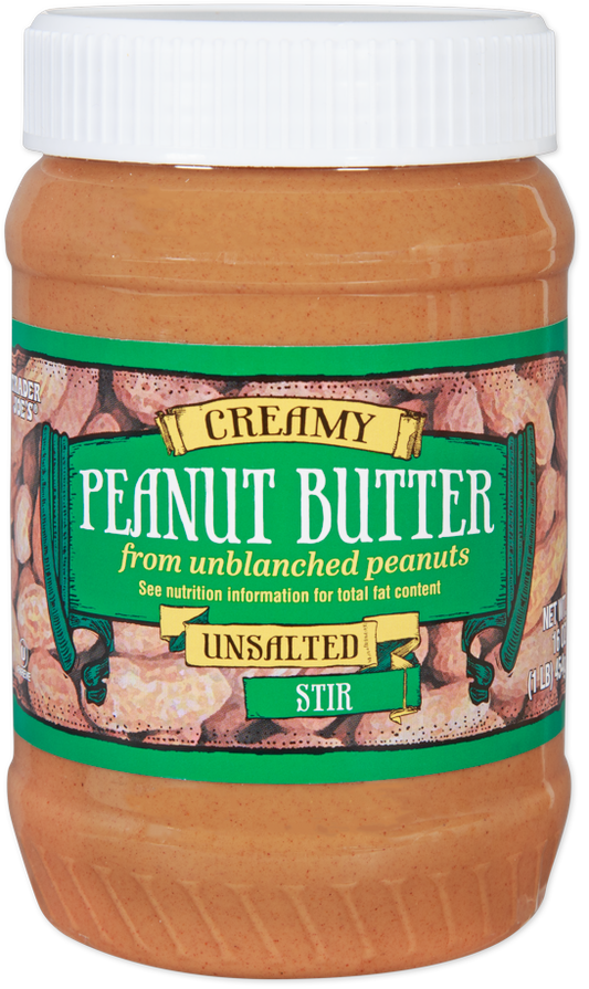Trader Joe's creamy unsalted peanut butter jar