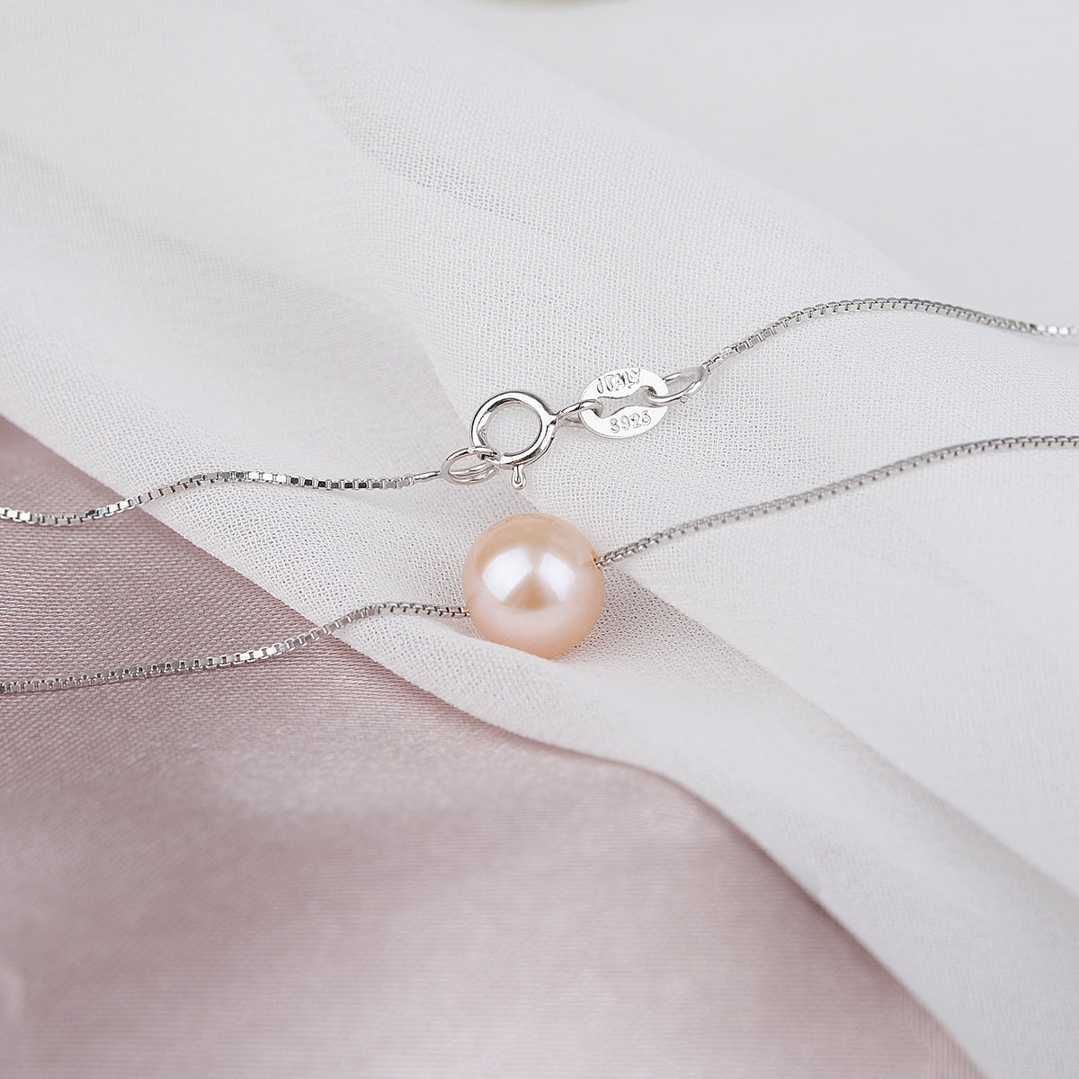 Pink pearl and silver chain Christmas gift necklace