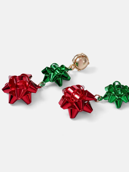 Festive linked gift-bow drop earring design