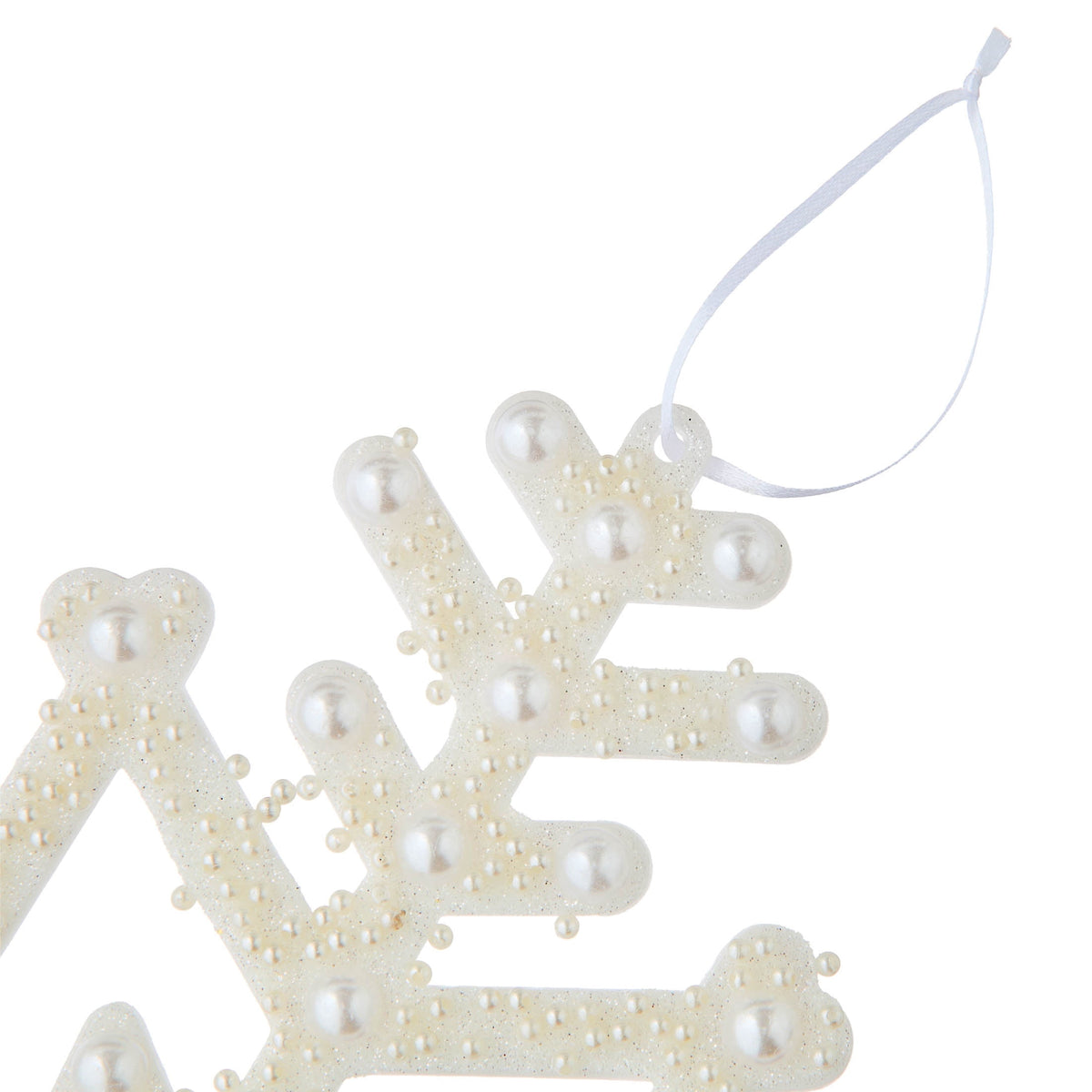 White snowflake ornament with tiny bead detailing