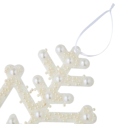 White snowflake ornament with tiny bead detailing