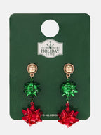 Holiday gift-bow earrings with a gold-plated look