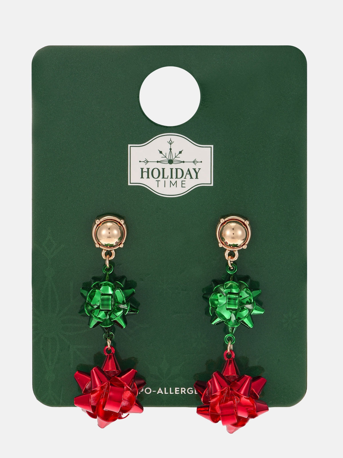 Holiday gift-bow earrings with a gold-plated look