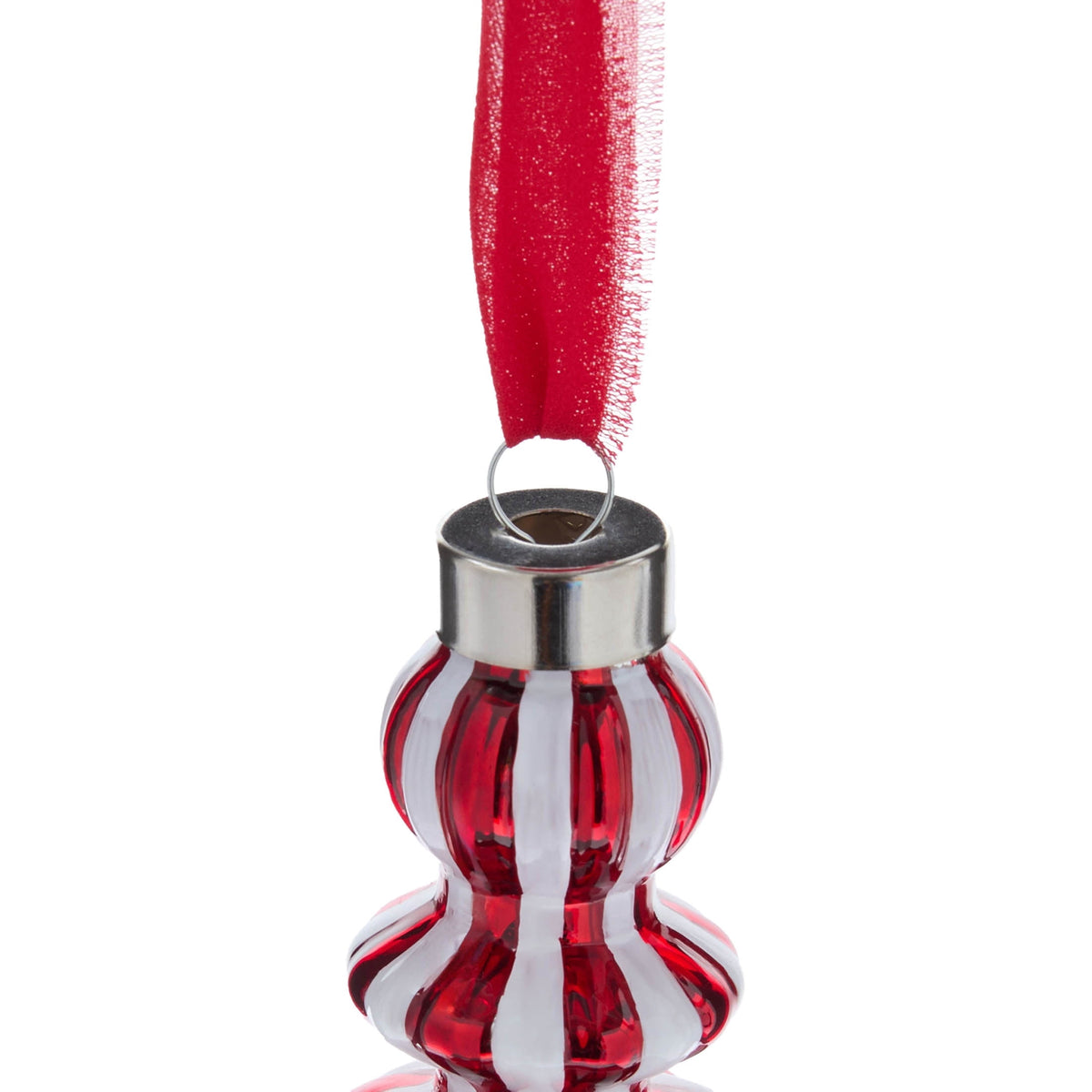 Holiday Time elongated finial ornament with candy-inspired stripes