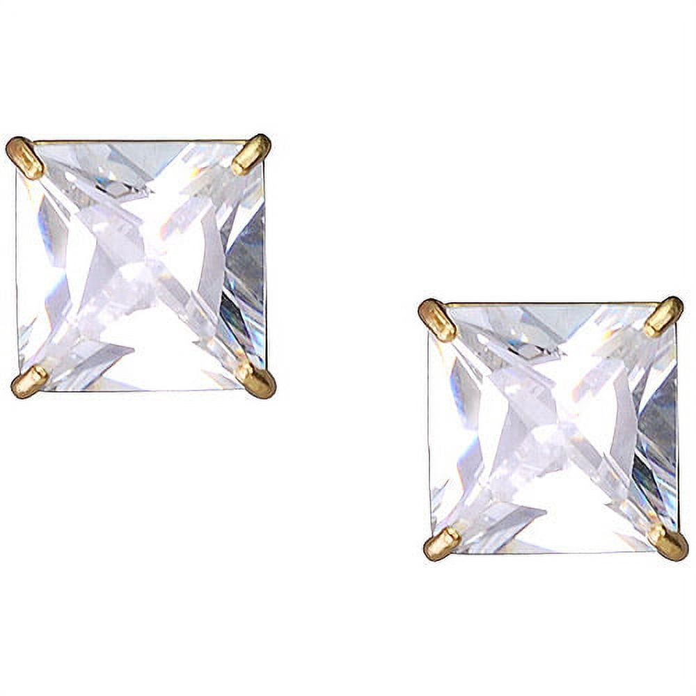 Women's Brilliance Fine Jewelry stud earrings with 7 mm square cubic zirconia stones