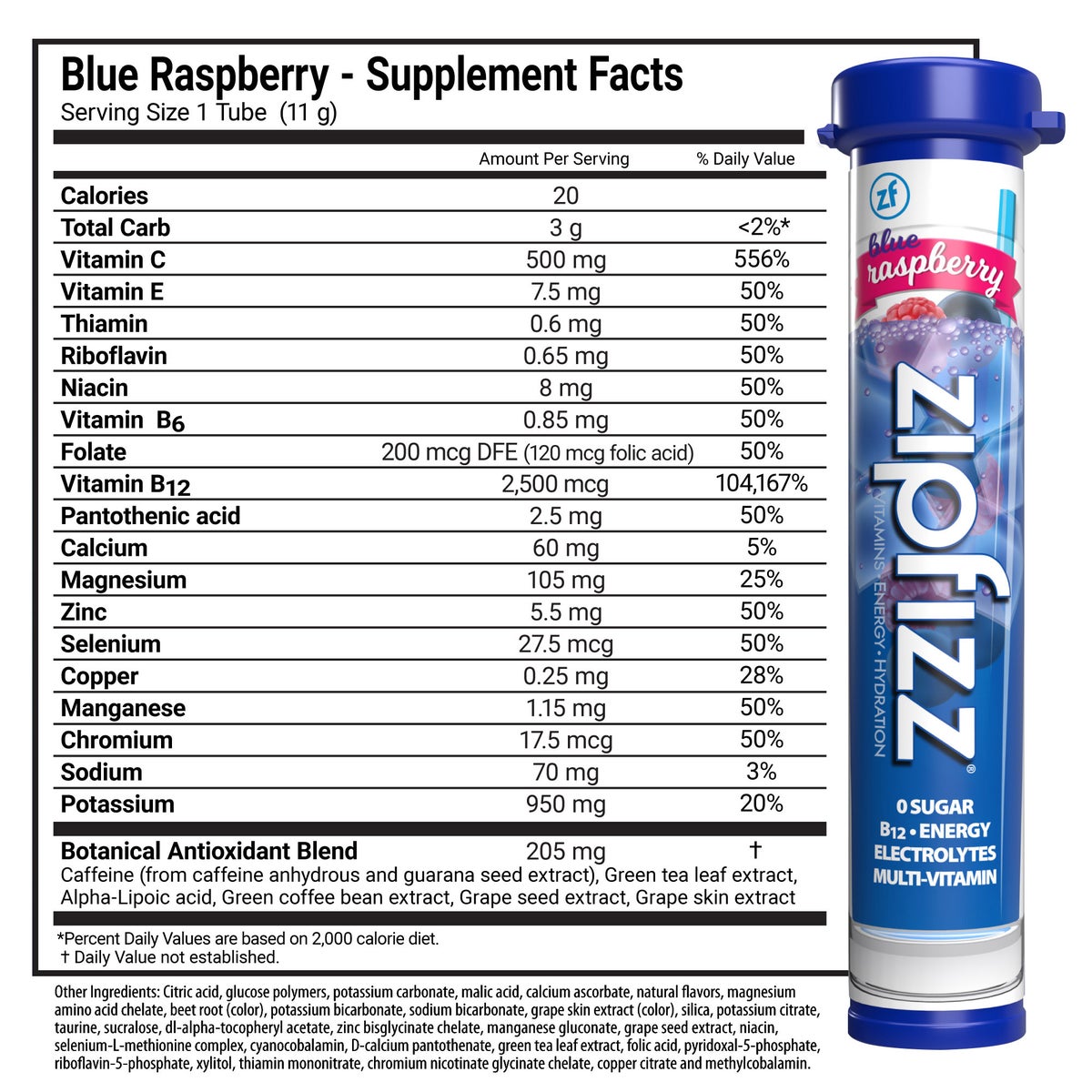 Zipfizz Blueberry Raspberry hydration drink mix tubes