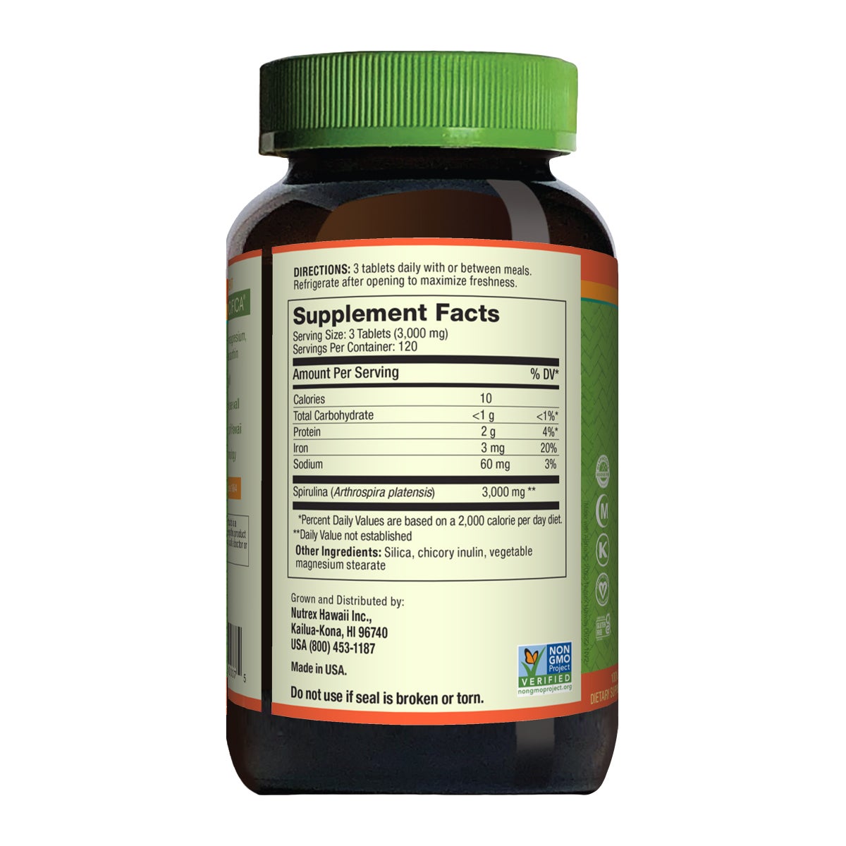 Nutrex Hawaii spirulina supplement front label