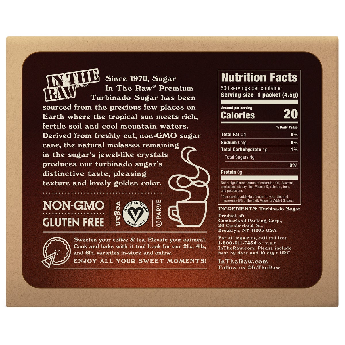 Single-serve natural cane sugar packets in box