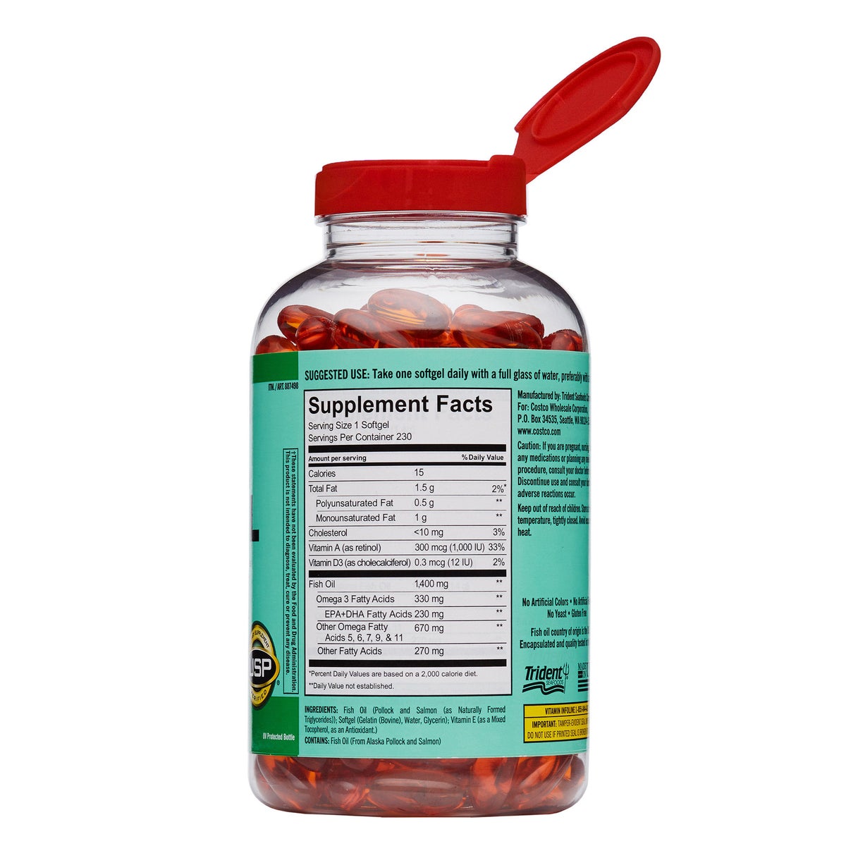 Kirkland Signature omega-3 fish oil supplement bottle