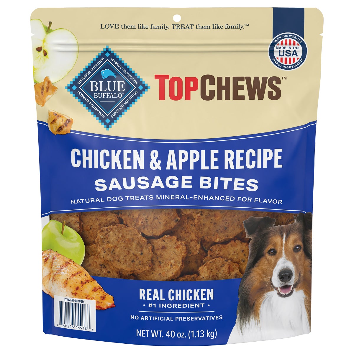 Blue Buffalo chicken and apple dog treats bag