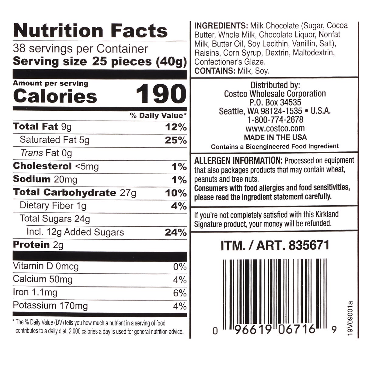 Kirkland Signature Raisins, Milk Chocolate, 3.4 lb