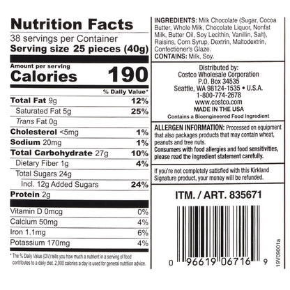 Kirkland Signature Raisins, Milk Chocolate, 3.4 lb