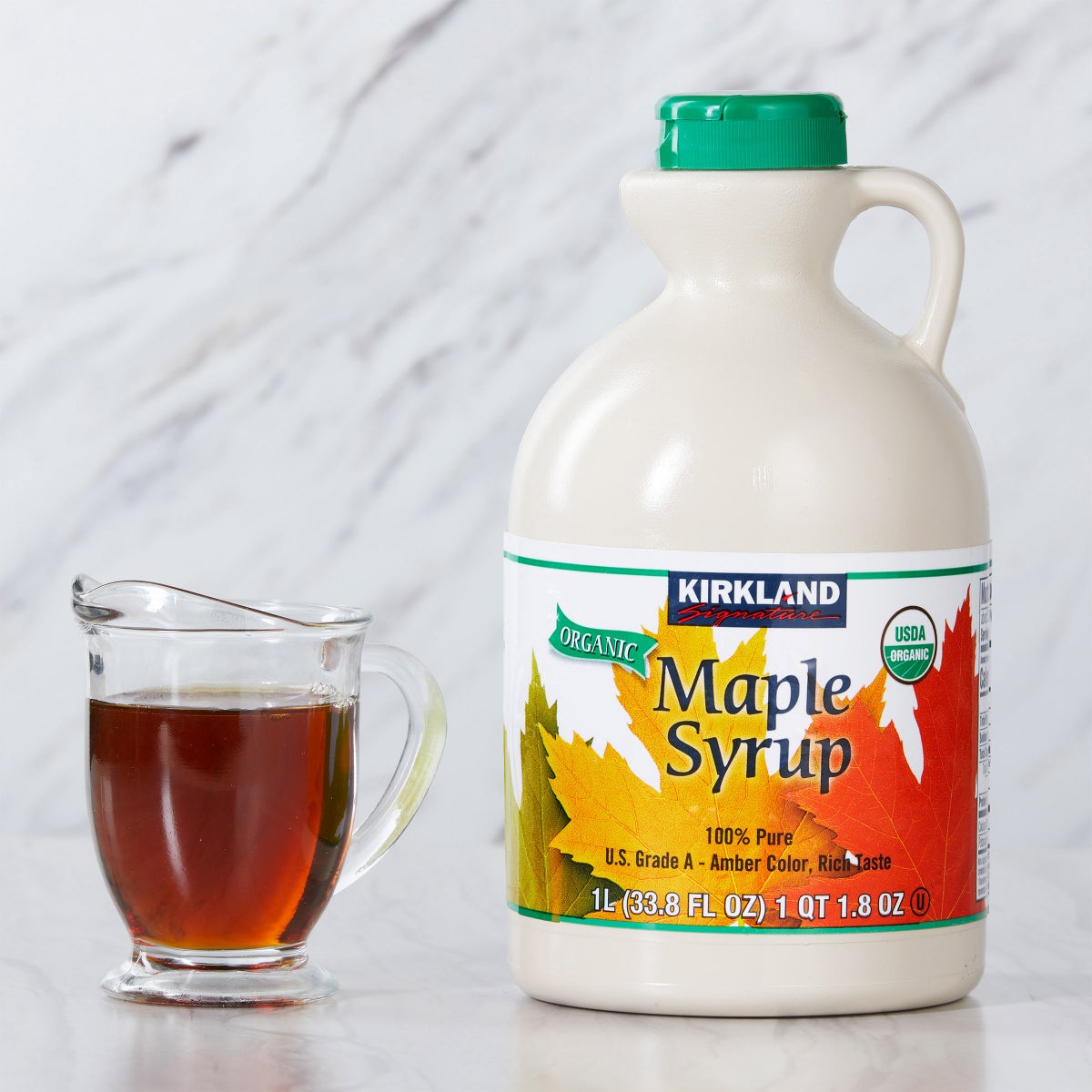 Organic pure maple syrup with flip-cap plastic jug