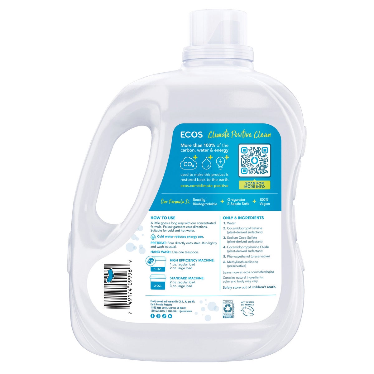 ECOS hypoallergenic laundry detergent 210 loads per bottle