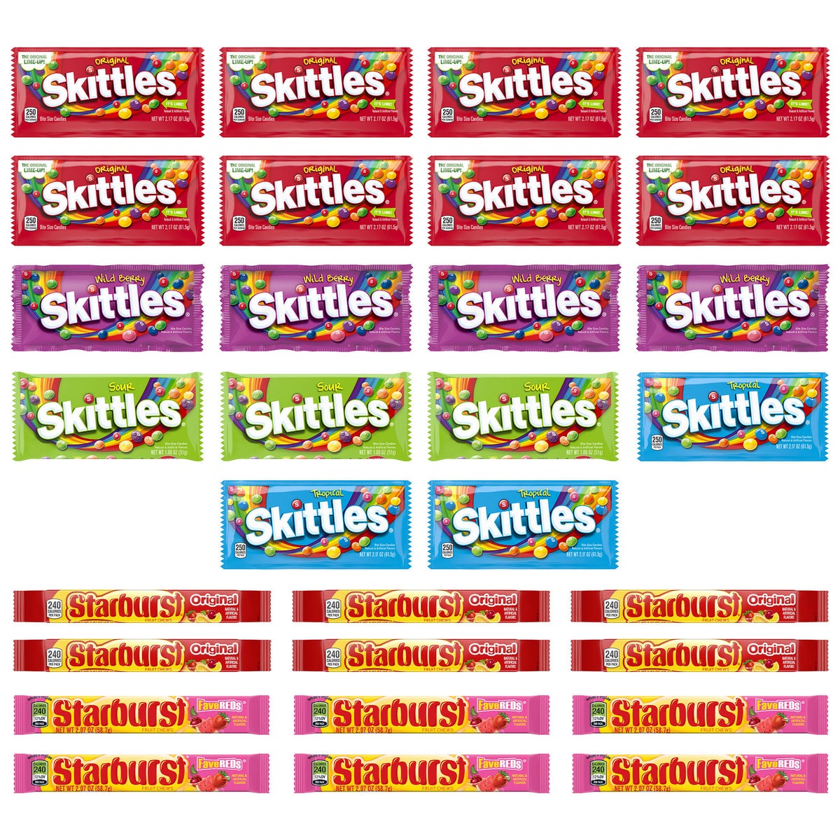 Skittles Original Sour and Wild Berry candy variety