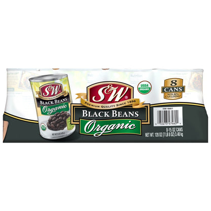 S&W organic black beans 15 oz 8-count pack
