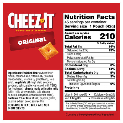 Individual 1.5 oz Cheez-It cracker pack