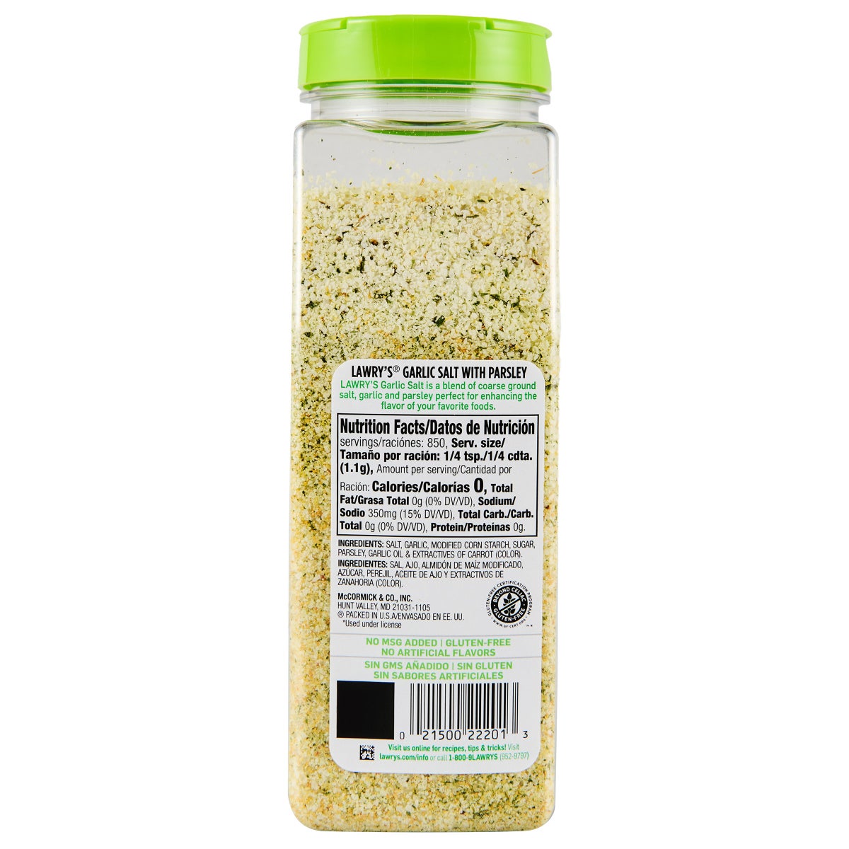 Lawry's garlic salt seasoning container with parsley