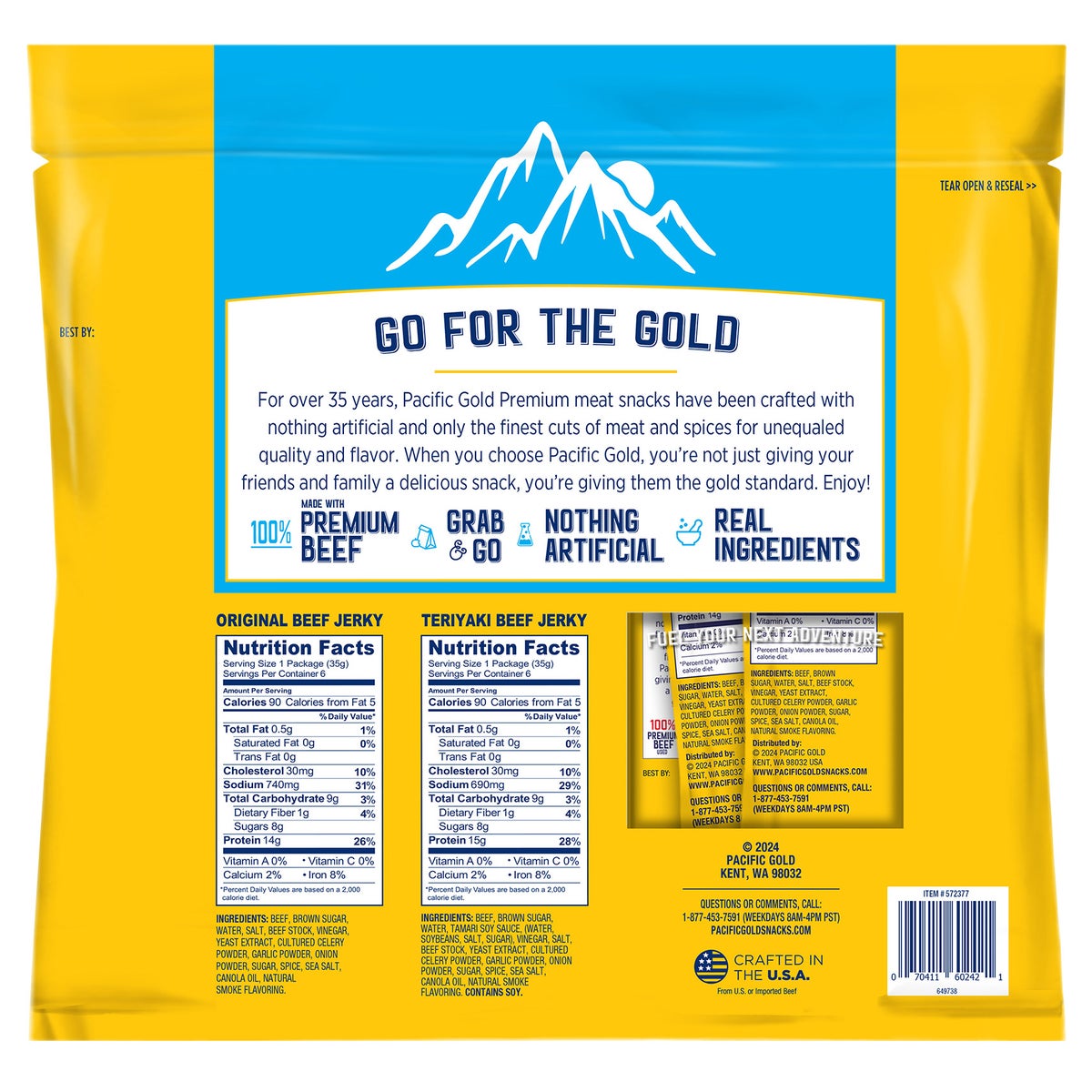 Pacific Gold gluten free beef jerky snack packs