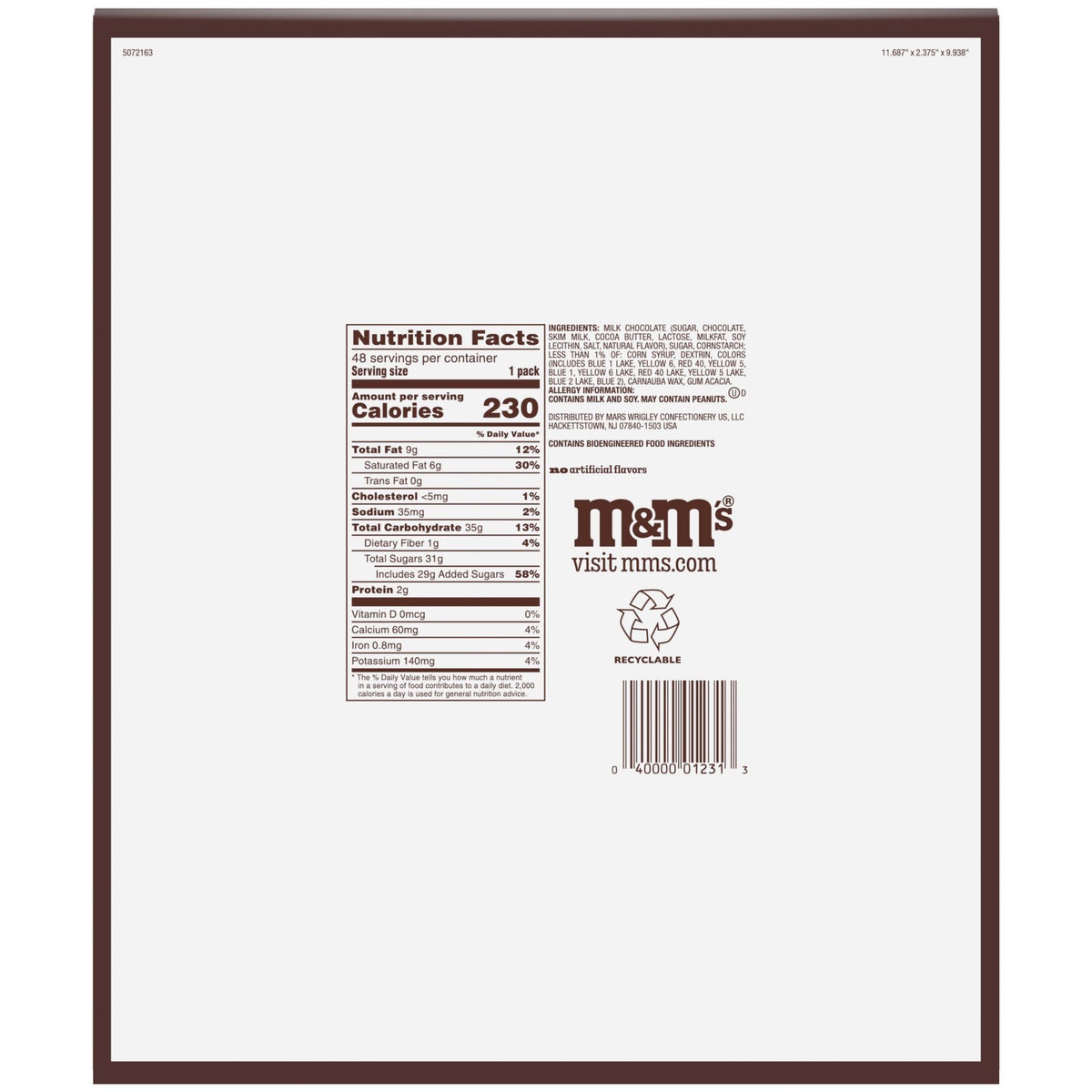 Classic M&M's milk chocolate candy for sharing
