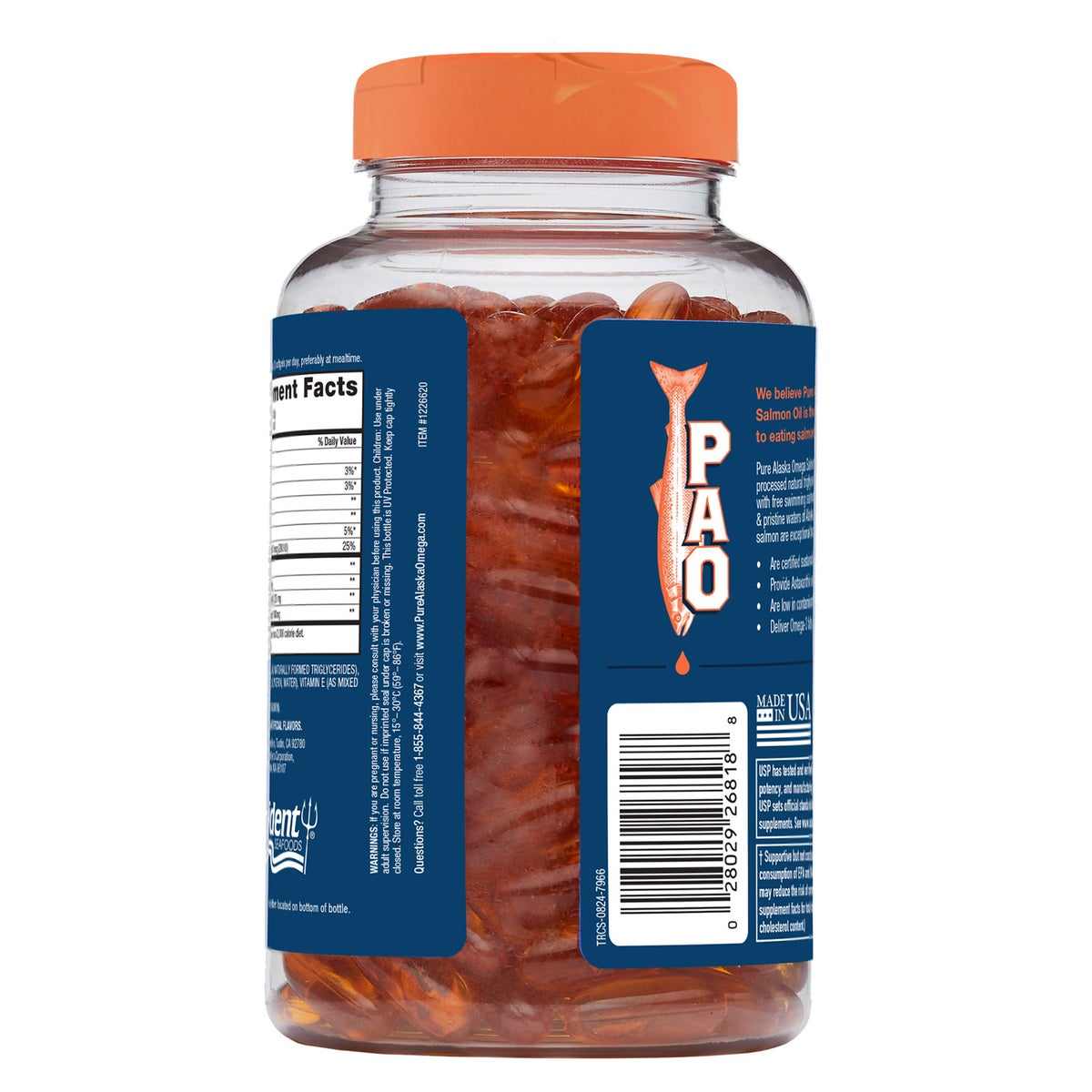 Wild Alaskan salmon oil omega-3 supplement front label