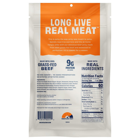 Resealable pouch of Country Archer beef jerky