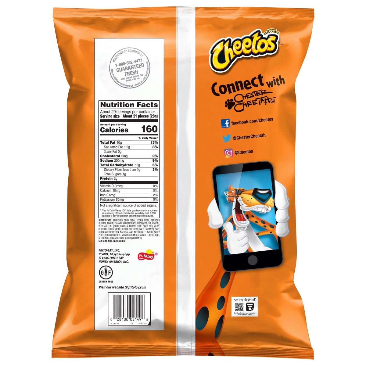 Large bag of Cheetos cheese flavored crunchy snacks