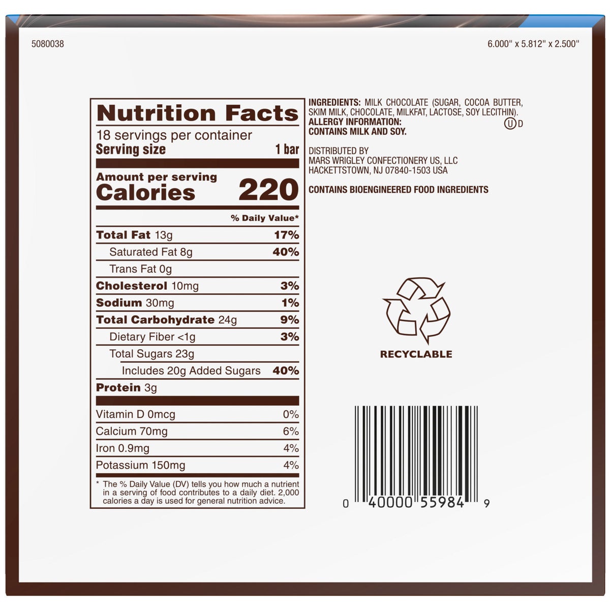 Full-size Dove milk chocolate bars in 1.44 oz size