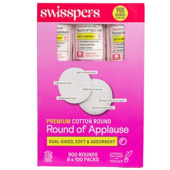 Swisspers premium hypoallergenic cotton rounds 900 count