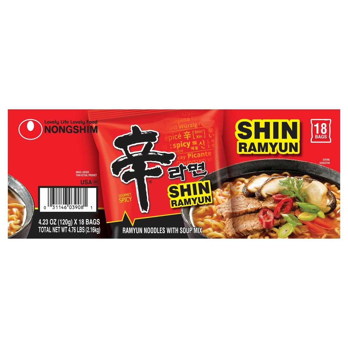 Nongshim Shin Ramyun spicy noodles 18-count pack