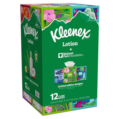 Kleenex Soothing Lotion Facial Tissue 12-pack upright boxes